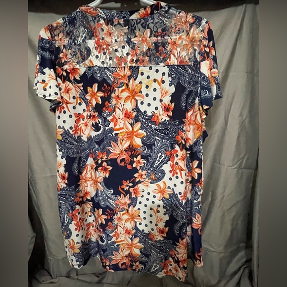 Cocomo Women's Tunic Blouse Plus 1X Floral Paisley Pleated Stretch Short Sleeve - Picture 7 of 7